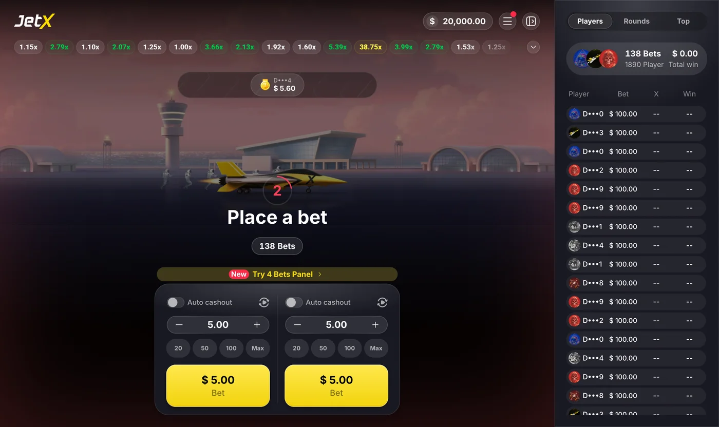 JetX real demo interface